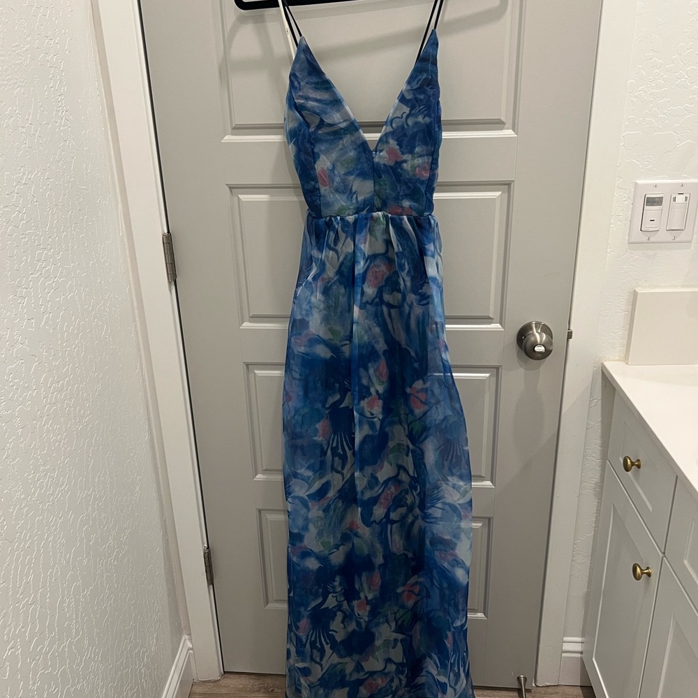Lulu's Navy and Sky Blue Floral Dress